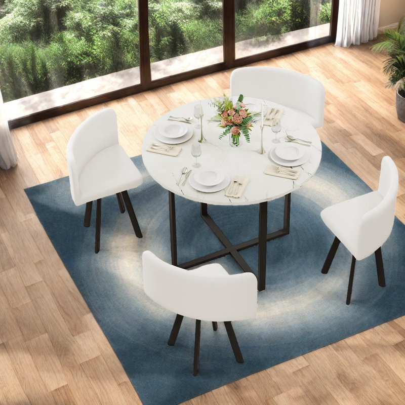 Ensembles de table de salle à manger en marbre peu encombrants, faux marbre blanc, style moderne pour les petits espaces