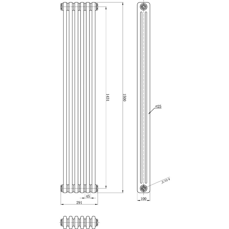 Vertical Traditional Colosseum Radiator, 150 cm H x 29.1 cm W