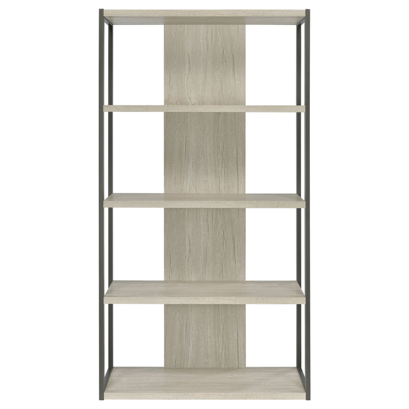 Bibliothèque grise blanchie à 4 tablettes Loomis - Rangement élégant et spacieux pour votre maison ou votre bureau