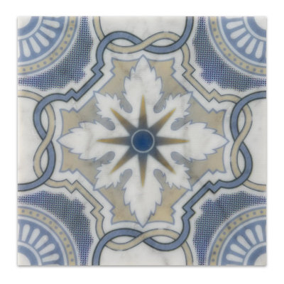 Aqua Petal Carrara Marble  6"x6" Laser Engraved Tile