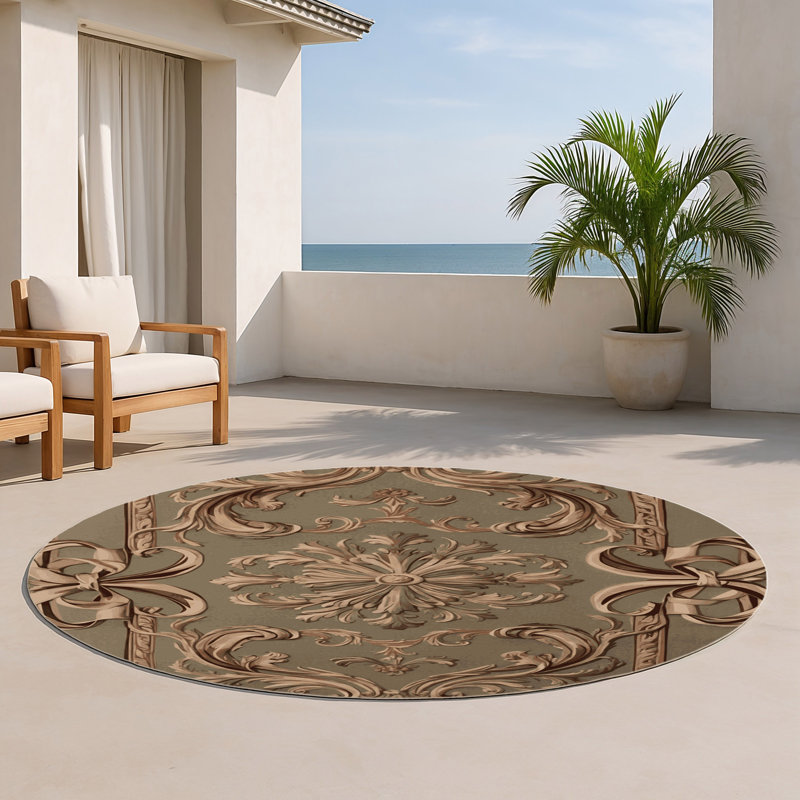 Tapis d'intérieur et d'extérieur brun français, Rond 5 pi