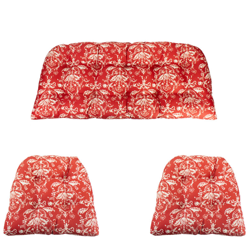 Ensemble de coussins en osier 3 pièces à motif floral rouge et blanc