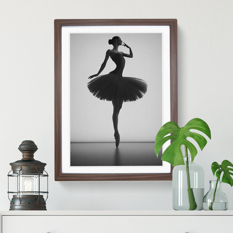 Monochrome Ballerina No.1 - Wall Art, 34cm H x 25cm W x 2cm D, Walnut Framed