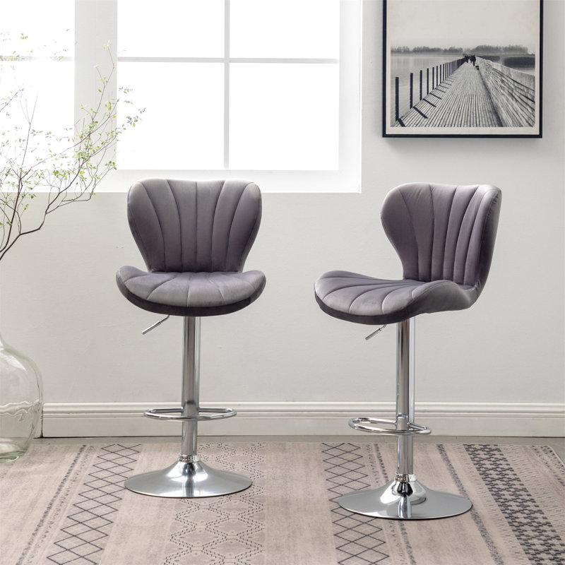 Laronzo Swivel Upholstered Adjustable Height Counter Stool with Metal Frame, Gray