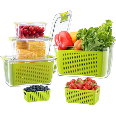 Fruit Vegetable Storage Container, 4 Pack Fresh Containers For Fridge With Lids BPA Free Produce Refrigerator Organizer For Fruit, Veggie, Berry, Meat Storage Keep Fresh Longer