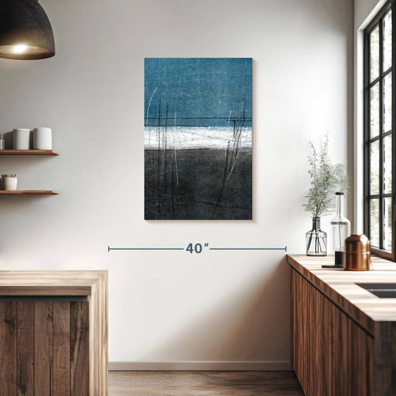 Avery abstrait bleu et gris, H 36 po x l 24 po