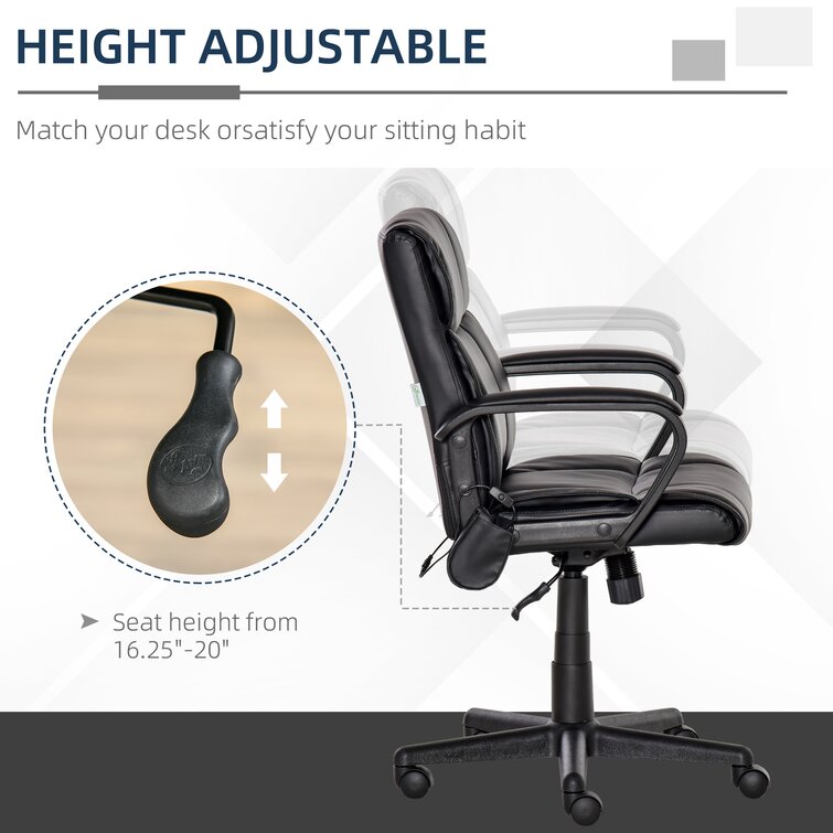 Latitude Run® Faux Leather Upholstered Home Office Desk Chair with Mid-back  Swivel Task Chair