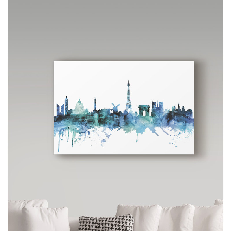 « paris france blue blue horizon », reproduction d’impression sur toile tendue, H 12 po x l 19 po x P 2 po