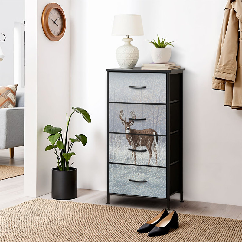 4 Drawer Dresser for Bedroom, Narrow Chest of Drawers, Wooden Top and Study Iron Frame 18"x37.5"-(WxH)