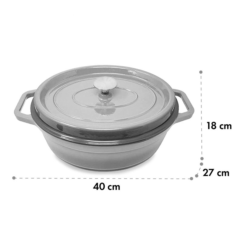 Klarstein Podolica 5.5L Cast Iron Oval Dutch Oven, Gray