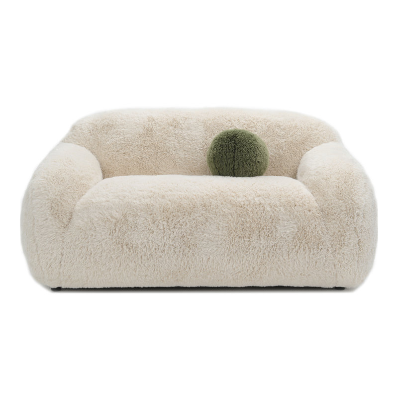 Causeuse en fausse fourrure avec coussin boule Leann, Beige