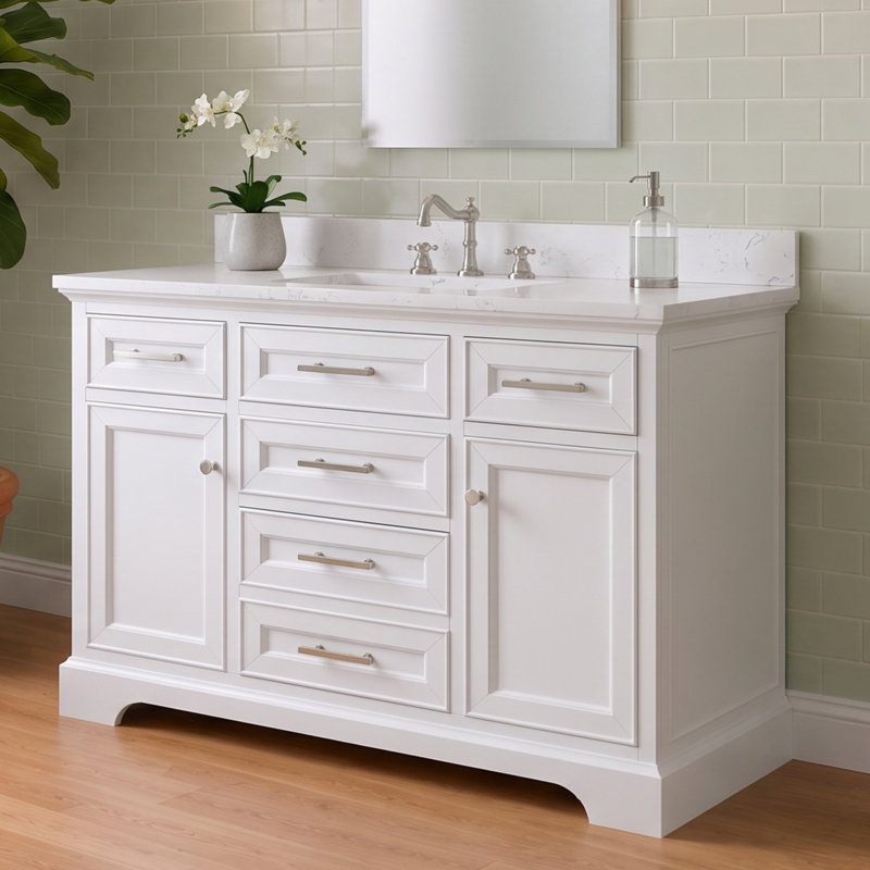 Thompson 48" W Single Vanity, White/Brushed Nickel