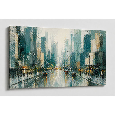 Grande toile de fond abstraite, art mural bleu sarcelle, scène de rue urbaine, salon moderne, chambre à coucher, bureau, impression sur toile 24 x 36 pouces - prête à être accrochée