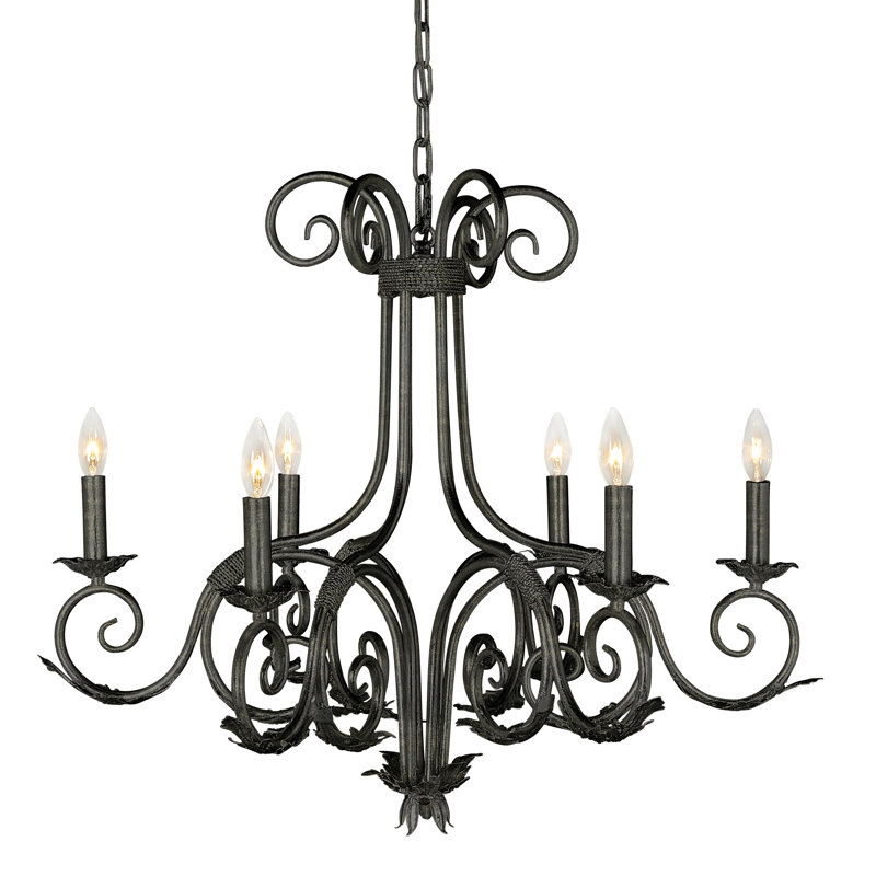 Scroll 6 - Light Candle Style Empire Chandelier with Wrought Iron Accent, Antique Black