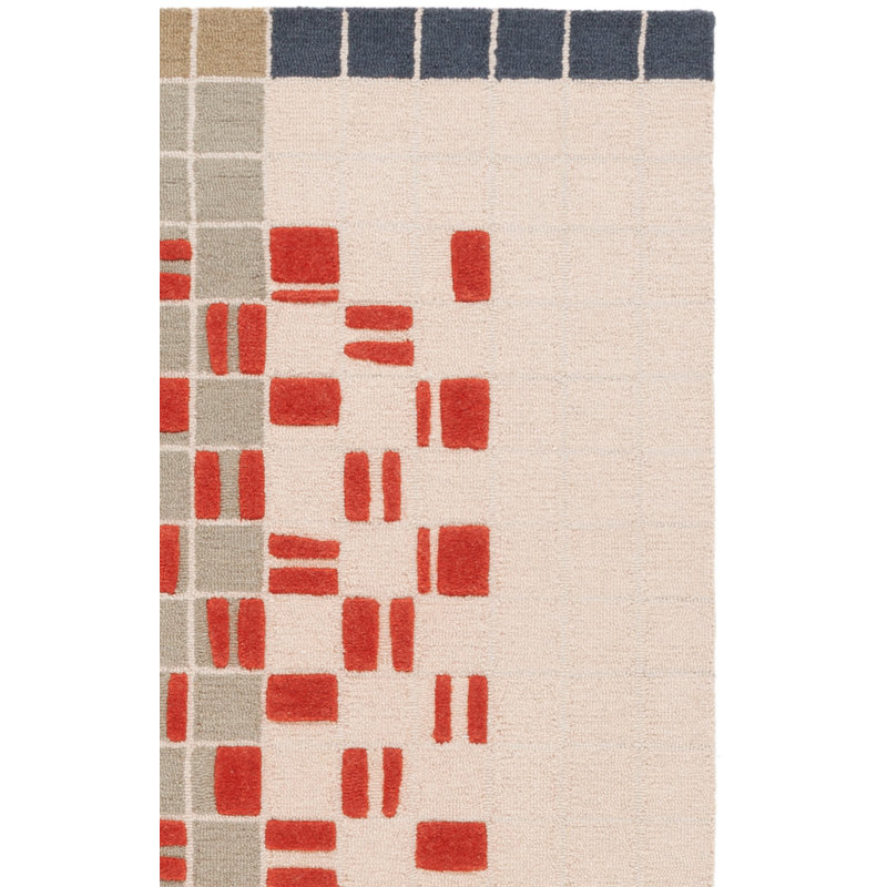 Elswick Geometric Hand Tufted Wool/Cotton Area Rug in Gray/Red/Beige, Rectangle 2' x 3'