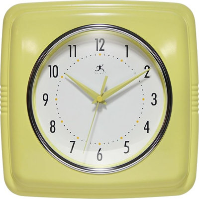 Infinity Instruments - Horloge murale rétro - Horloge carrée de 9 pouces - Mid-Century silencieuse - Horloge de cuisine