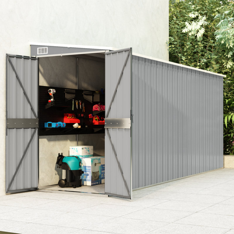vidaXL Garden Shed Wood Look Galvanized steel Large Garden Shed, Gray
