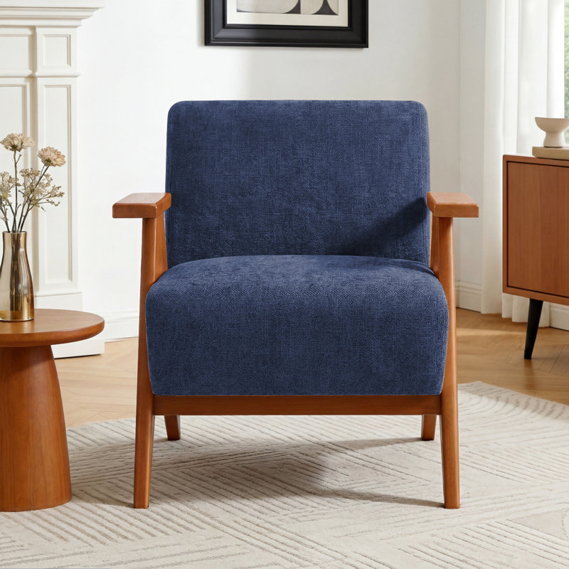 28"W Upholstered Arm Chair with Wood Legs, Navy