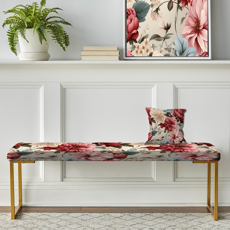 Banc rembourré or, Pink Antique Floral Peony Garden