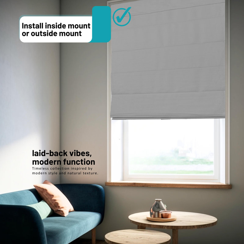 Room Darkening Roman Shade, 23"W x 64"L, Gray