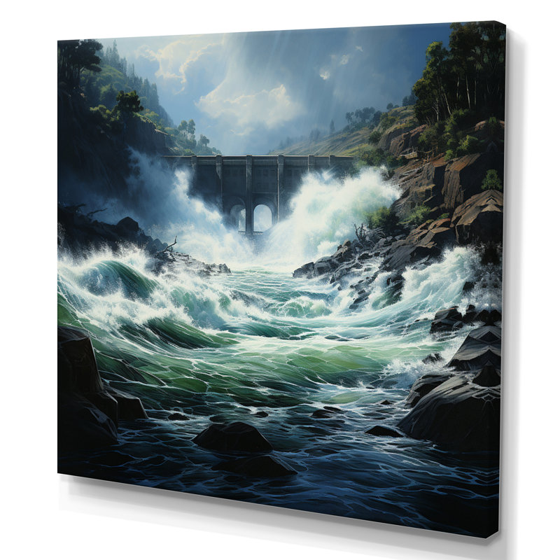Dam Sublime Power Pointillism II - Landscapes Canvas Prints, 24" H x 24" W, Toile tendue