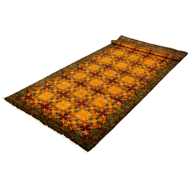Tapis de couloir unique en laine noué à la main orange clair / rouge / vert mousse 6 pi x 15 pi 7 po New Age Lahore