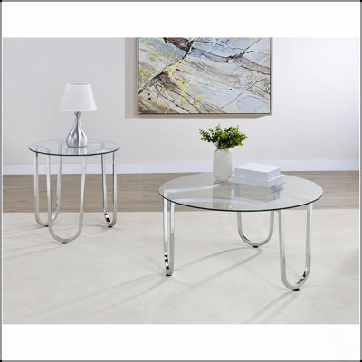 Ensemble de tables basses rondes chromées 2 pièces avec dessus en verre trempé, parfait pour les salons modernes et élégants
