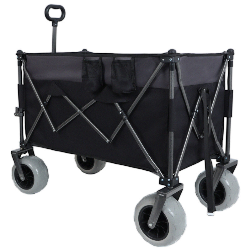 Chariot à roulettes pliable 9 po x 4 po tout-terrain à roues-ballon de 300 l xl - capacité de 480 lb, compatible sable et terrain accidenté, avec freins, poches et porte-gobelets