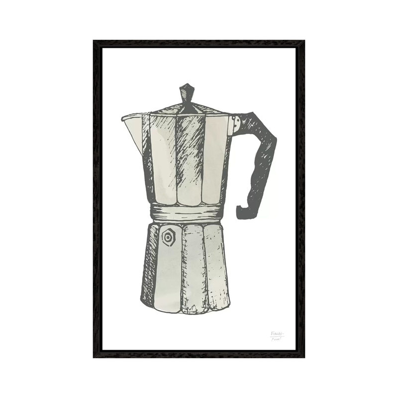 Espresso Coffee Maker - Print on Canvas, 101.6cm H x 66.04cm W x 3.81cm D, Black Floater Framed