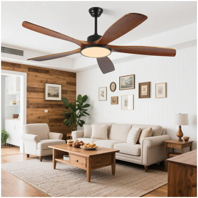 62-inch Large Outdoor Ceiling Fan with Remote Control and Light with Three-Color Dimming, 5 Reversible Wooden Blades, Modern Garden, Patio, Farmhouse, Living Room and Bedroom Ceiling Fan
