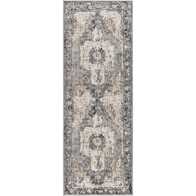 Addisyn Machine Woven Oriental Charcoal Area Rug, Runner 2'7" x 7'3"