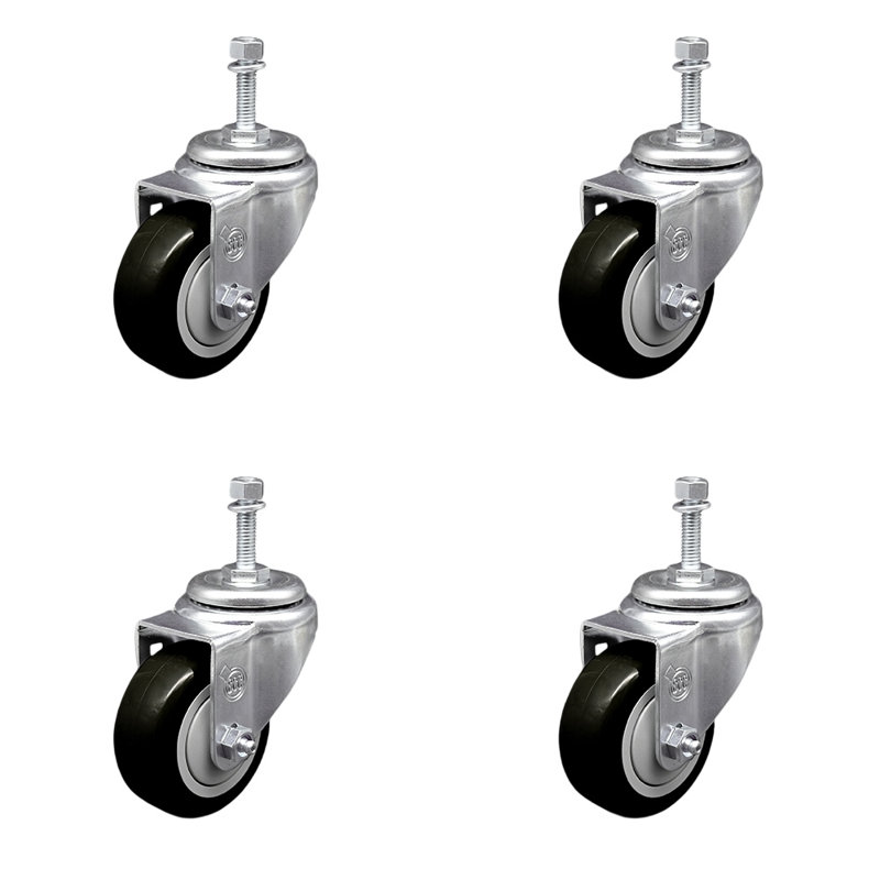 3.5 Inch_ Polyurethane Wheel Swivel 3/8 Inch Threaded Stem Caster Set SCC