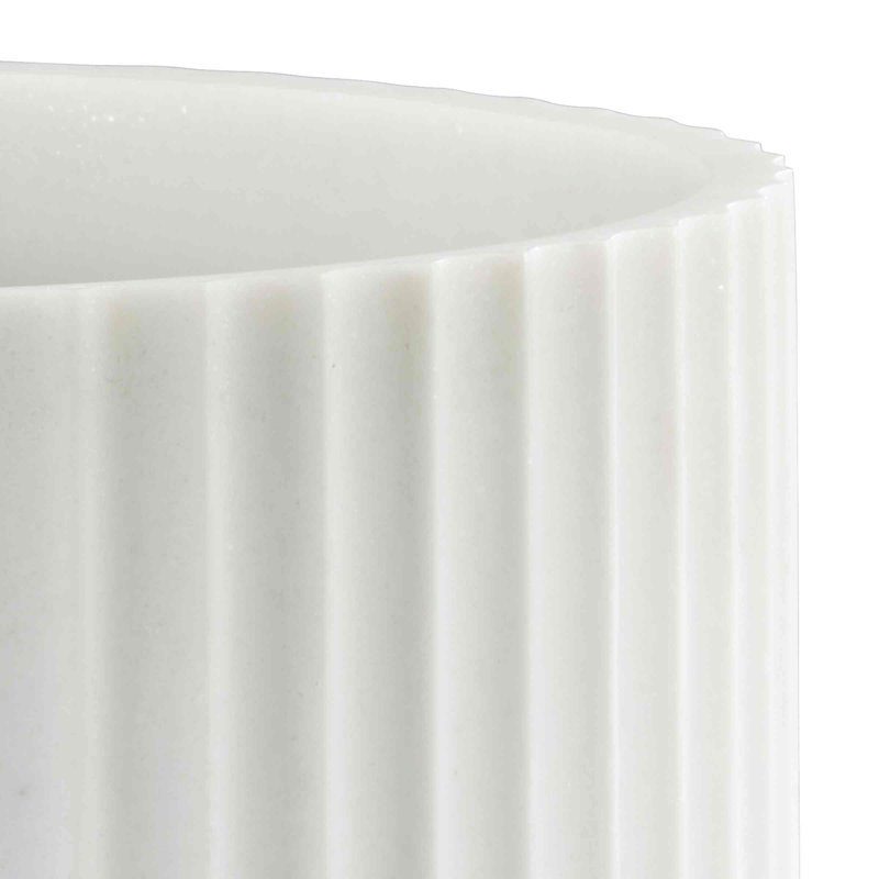 Striped Blue and White Plastic Bathroom Wastebasket