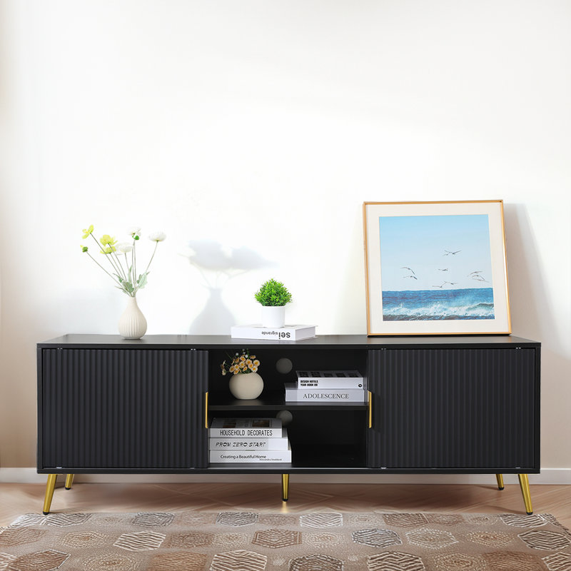 63" Mid Century Modern TV Console for TVs up to 65 Inches with Sliding Doors