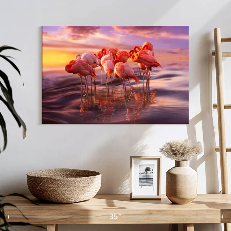 Rassemblement de flamants roses, H 16 po x l 24 po