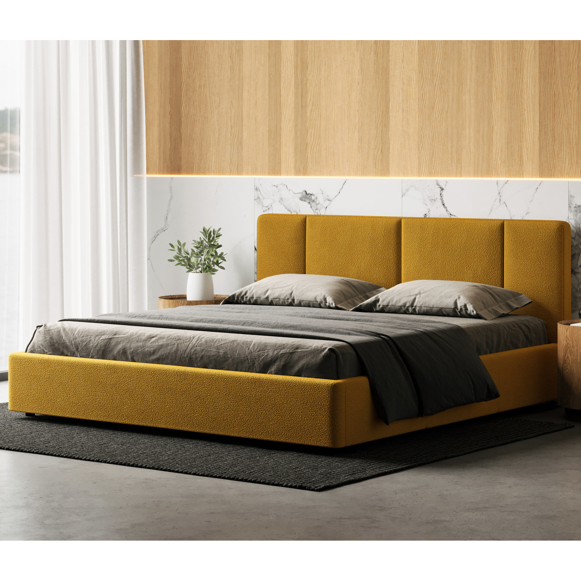 Ruthie Upholstered Bed, Mustard, King