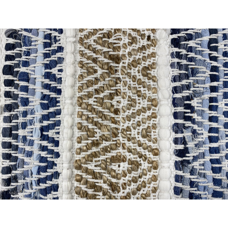 Natural and Denim Striped Cotton Accent Rug, 27" x 45"