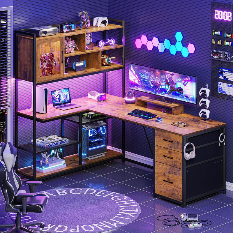 Barbarino L-Shaped Computer Desk, Rusric Brown