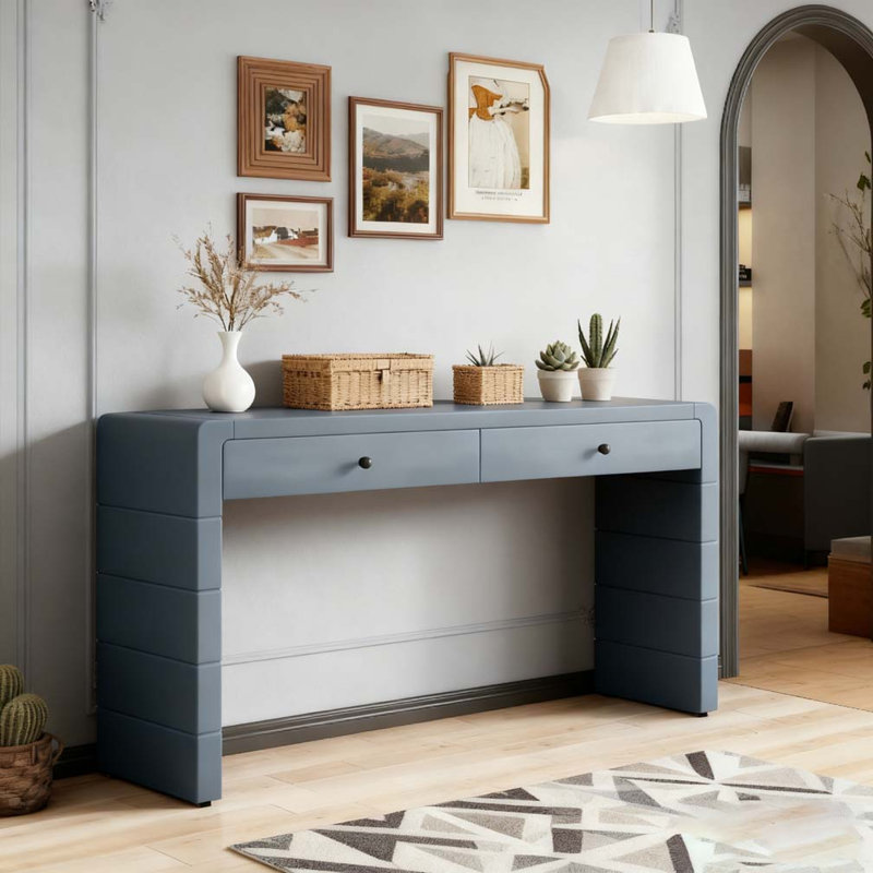 Console avec rangement, table d'entrée en bois avec 2 tiroirs, Gris