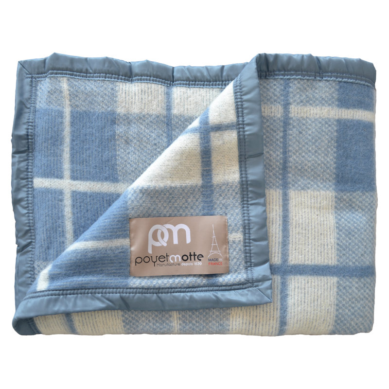 Couverture 100% laine vierge Lyon, Grand, Naturel / bleu