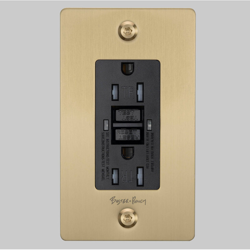 1G Duplex Outlet / GFCI / Linear / With Logo, Brass
