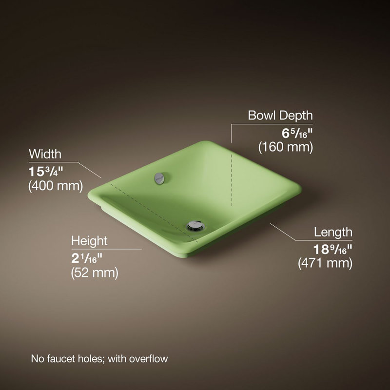 Iron Plains 18-1/2 In. Rectangular Vessel Bathroom Sink, Fresh Green
