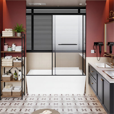 60X62 Inch Aluminum Shower Door With Dual Sliding Function, Soft-Close Buffer, Easy Setup, And Leak Protection For Bathroom Remodeling Smooth Soft-Close, Simple 30 Install, Protection, Adjustable