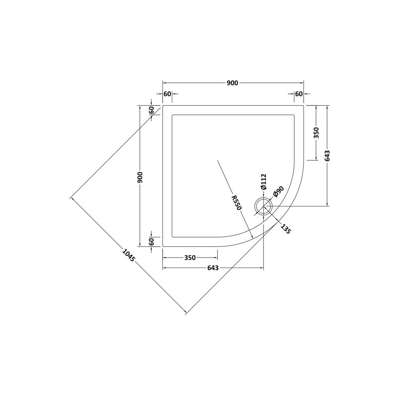 Slip Resistant Quadrant Shower Tray 900 X 900Mm, 4cm H x 90cm W x 90cm D