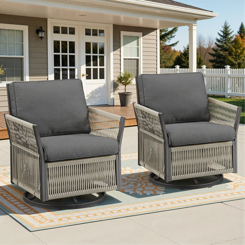 Ensemble de 2 chaises de patio à bascule pivotantes pour l'extérieur, Wicker Furniture
