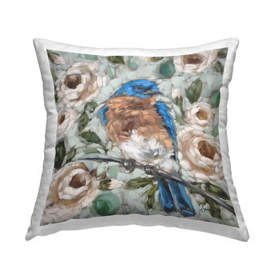 Bluebird Perched Blooming Flowers Printed Throw Pillow Design By Sara G. Designs -  Stupell Industries, plb-979_sqw_18x18