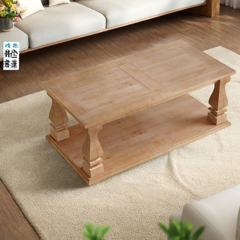 Tables basses rustiques avec rangement, table de ferme en bois massif, Brun clair * Bois naturel * Brillant
