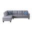 Canapé modulaire en L en similicuir 3 pièces gris pour des séances de cinéma et de jeu agréables, siège central escamotable avec porte-gobelets, deux coussins assortis avec rangement, coussins rembourrés de mousse à structure solide-414679909