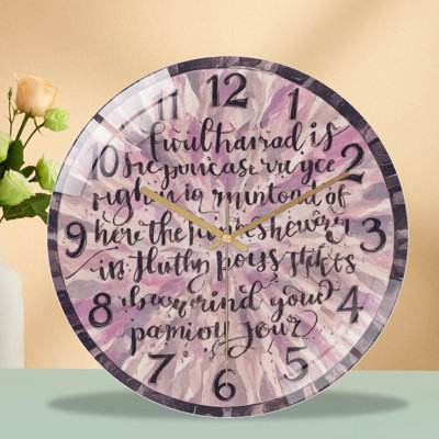 12-Inch Silent Tempered Glass Wall Clock, " Swirled  Face Calligraphy Art ” Silent Non-Ticking Clock, Battery Operated (AA Batteries Not Included), Artistic Home Decor