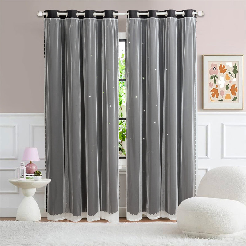 Rideaux occultants longs et isolants avec 2 couches de rideaux blancs transparents pour la chambre à coucher / salle à manger 2 panneaux